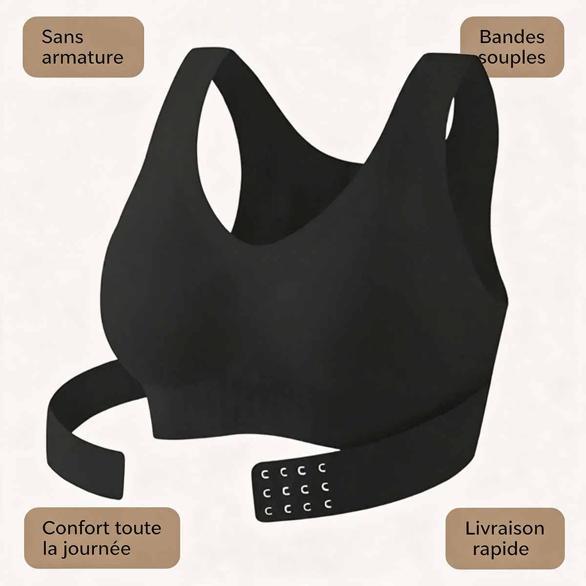 Soutien-gorge Tenaya : sans armature, bandes souples, confort toute la journée, livraison rapide